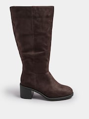 Yours Curve Brown Extra-Wide Fit Block Heel Micro Boots - Image 1 of 4