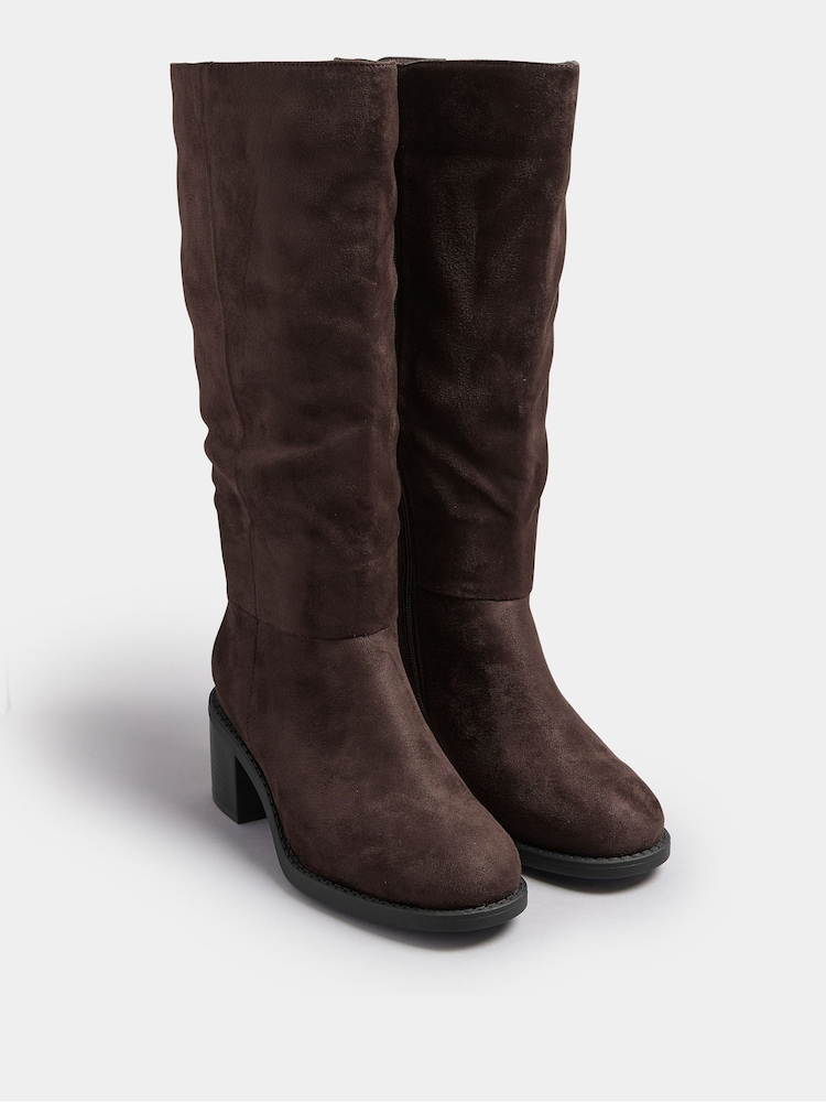 Yours Curve Brown Extra-Wide Fit Block Heel Micro Boots - Image 2 of 4