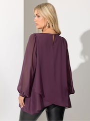 Yours Curve Purple London Bellow Long Sleeve Layered Blouse - Image 2 of 5