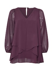 Yours Curve Purple London Bellow Long Sleeve Layered Blouse - Image 5 of 5