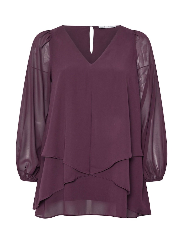 Yours Curve Purple London Bellow Long Sleeve Layered Blouse - Image 5 of 5