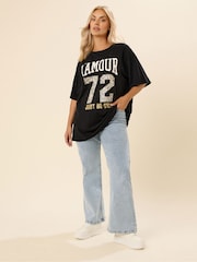 Yours Curve Black L'Amour Graphic T-Shirt - Image 2 of 5