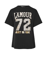 Yours Curve Black L'Amour Graphic T-Shirt - Image 4 of 5