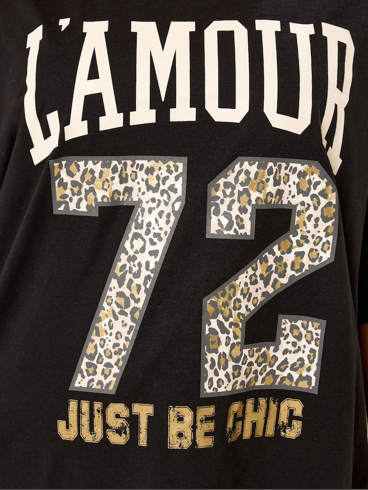 Yours Curve Black L'Amour Graphic T-Shirt - Image 5 of 5