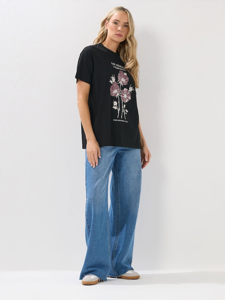 Long Tall Sally Black Oversized Los Angeles T-Shirt - Image 2 of 5 Long Tall Sally Black Oversized Los Angeles T-Shirt - Image 2 of 5