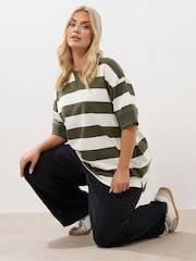 Yours Curve Green Heavyweight Ribbed Mix T-Shirt - Image 1 of 5