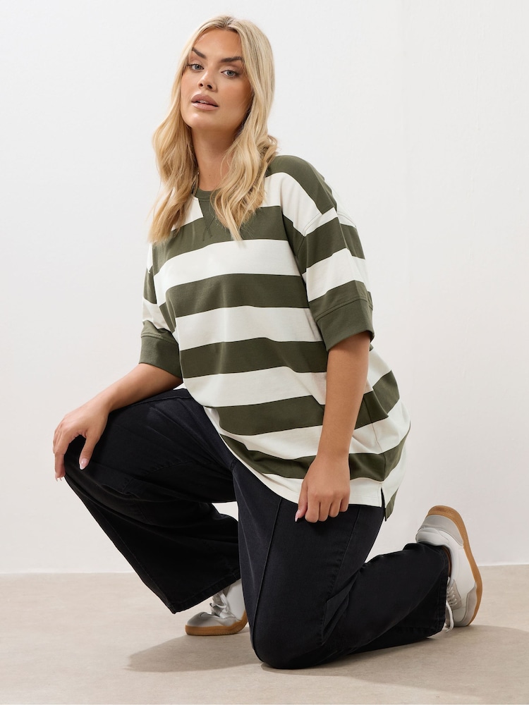 Yours Curve Green Heavyweight Ribbed Mix T-Shirt - Image 1 of 5