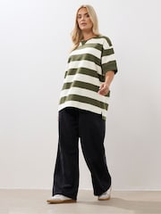 Yours Curve Green Heavyweight Ribbed Mix T-Shirt - Image 2 of 5