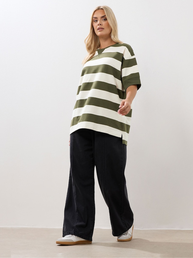 Yours Curve Green Heavyweight Ribbed Mix T-Shirt - Image 2 of 5