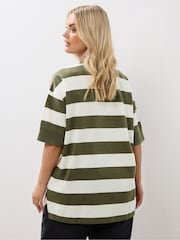 Yours Curve Green Heavyweight Ribbed Mix T-Shirt - Image 3 of 5