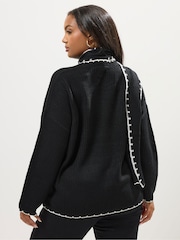 Yours Curve Black Blanket Stitch With Scarf Jumper - Image 3 of 6