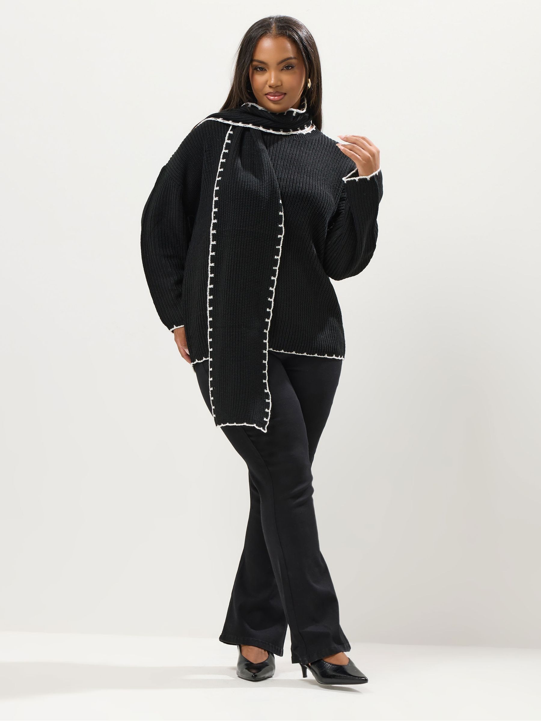 Buy Yours Curve Black Blanket Stitch With Scarf Jumper from Next Oman
