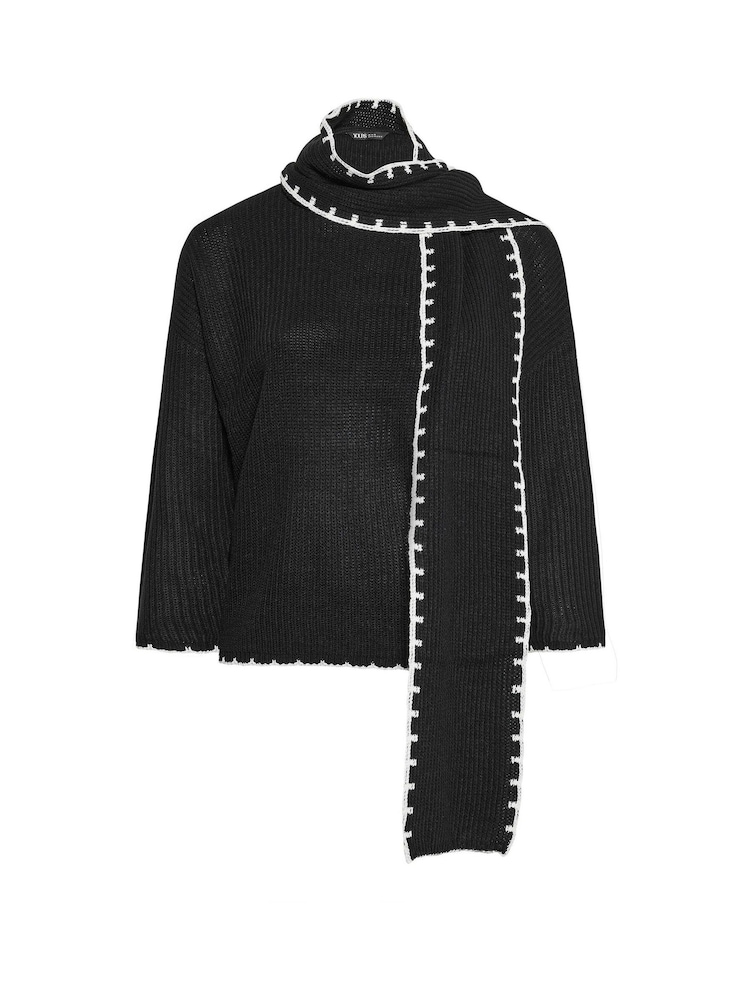 Yours Curve Black Blanket Stitch With Scarf Jumper - Image 6 of 6