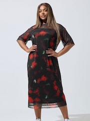 Yours Curve Limited Mesh Floral Blur Dress - Imagem 3 de 5