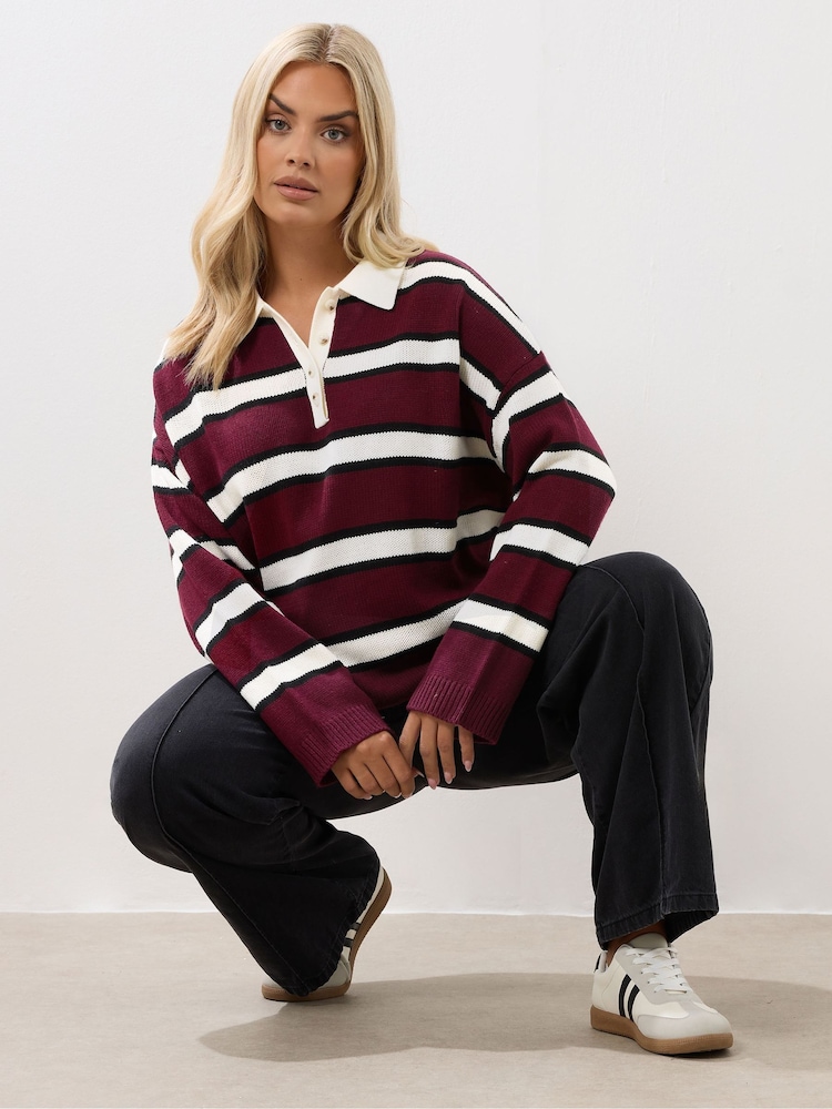 Yours Curve Rugby Collar Stripe Jumper - Imagem 1 de 5