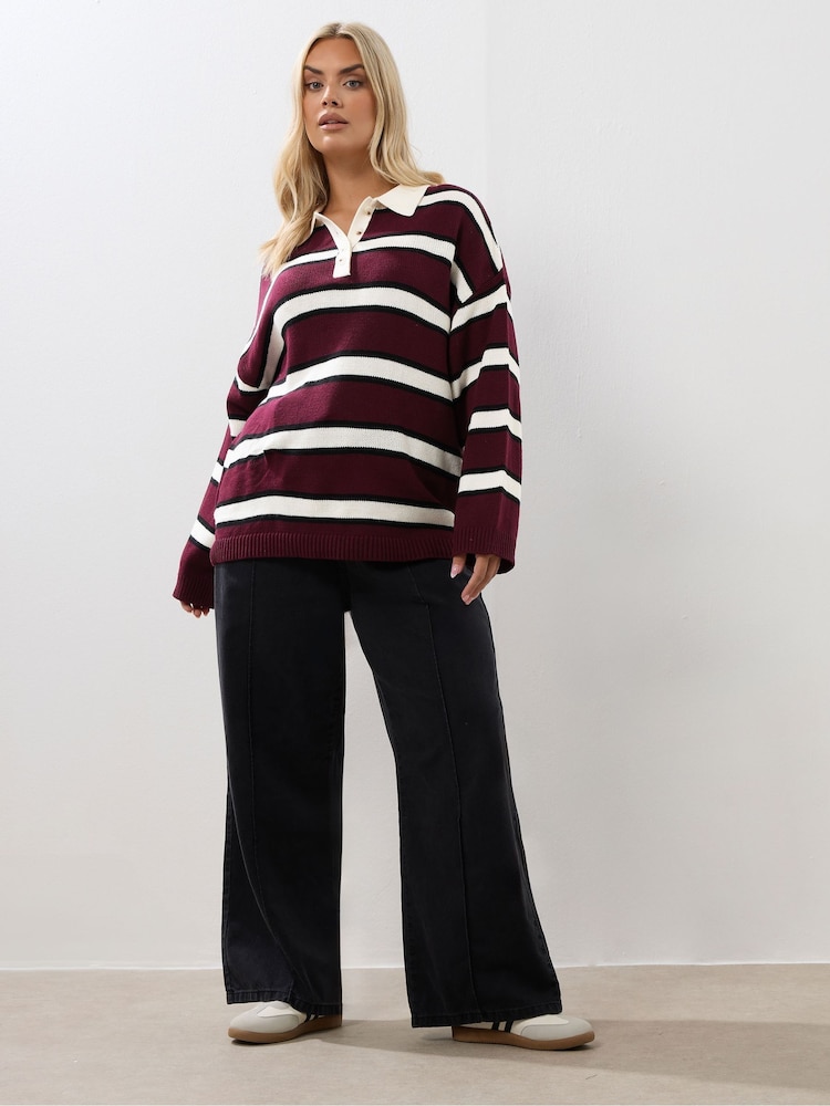 Yours Curve Rugby Collar Stripe Jumper - Imagem 2 de 5