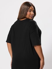 Yours Curve Black Oversized Lace Chevron T-Shirt - Image 2 of 5