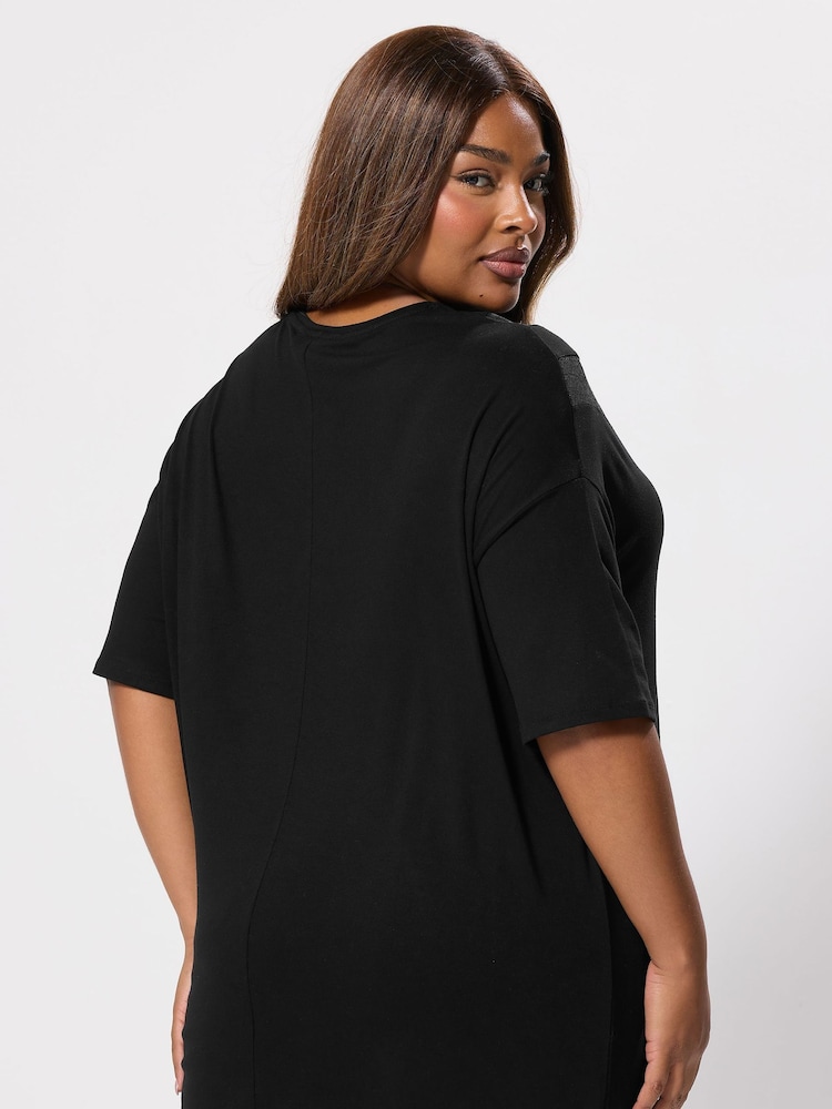 Yours Curve Black Oversized Lace Chevron T-Shirt - Image 2 of 5