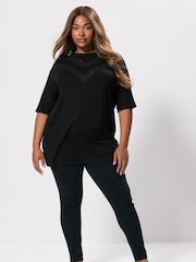 Yours Curve Black Oversized Lace Chevron T-Shirt - Image 3 of 5
