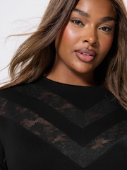 Yours Curve Black Oversized Lace Chevron T-Shirt - Image 4 of 5