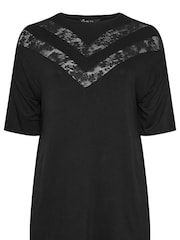 Yours Curve Black Oversized Lace Chevron T-Shirt - Image 5 of 5