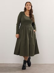 Yours Curve Green Ribbed Mix Midaxi Dress - Image 1 of 5