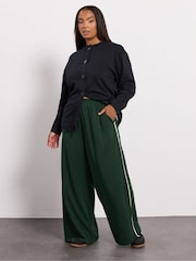 Yours Curve Green Scuba Sporty Wide Leg Trousers - Image 1 of 5