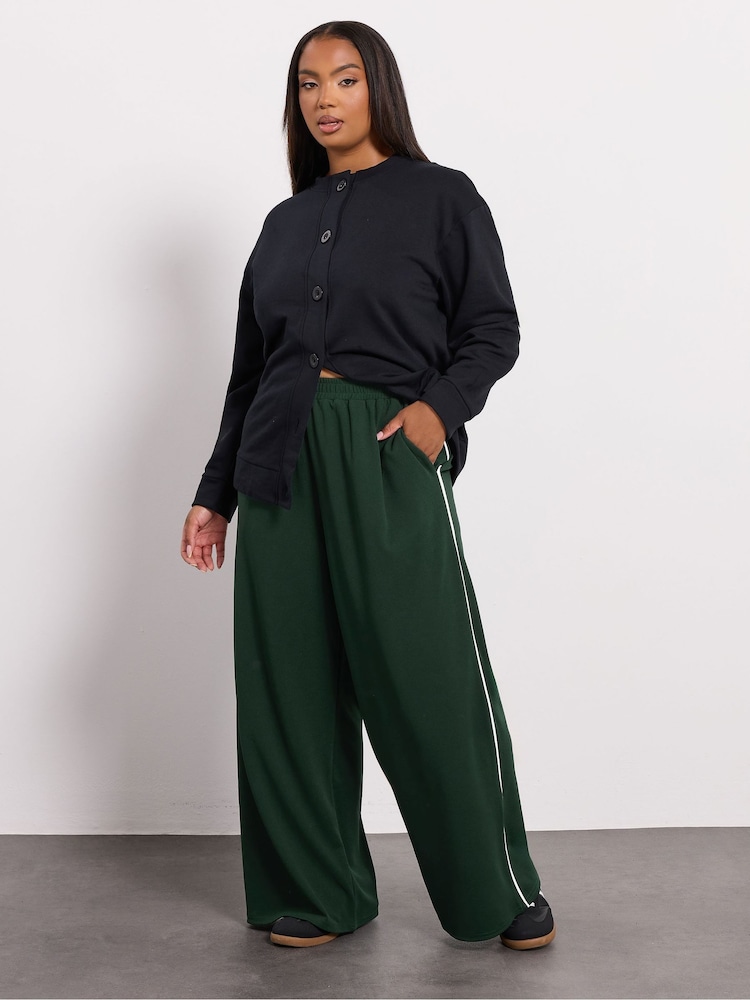 Yours Curve Green Scuba Sporty Wide Leg Trousers - Image 1 of 5
