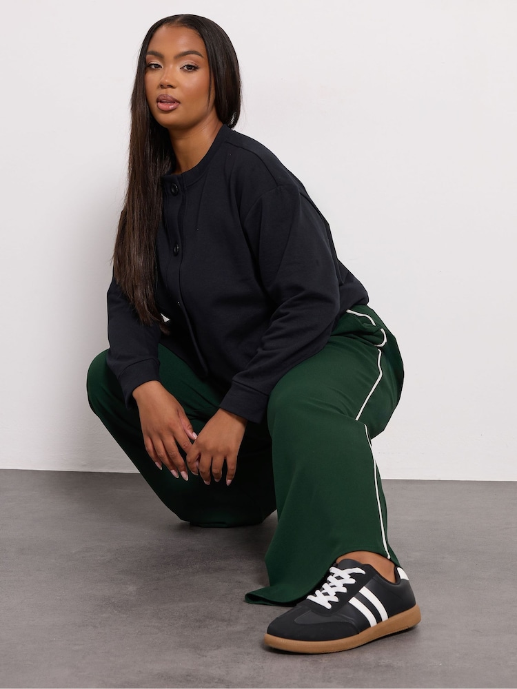 Yours Curve Green Scuba Sporty Wide Leg Trousers - Image 2 of 5