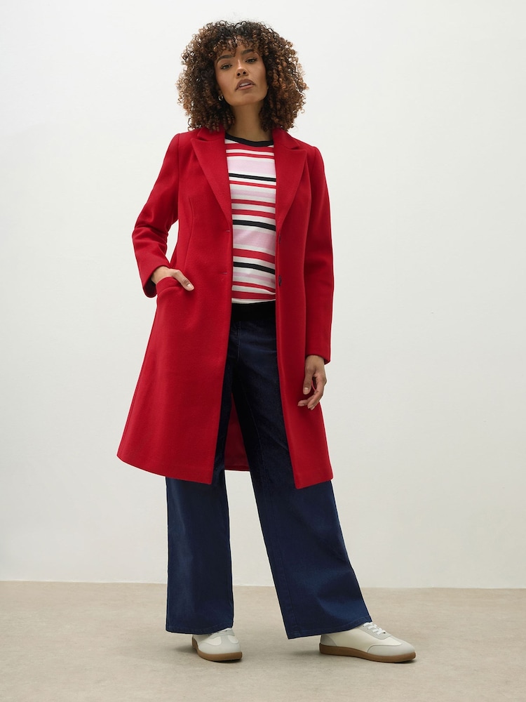 M&Co Red Single Breasted Crombie Coat - Image 1 of 4 M&Co Red Single Breasted Crombie Coat - Image 1 of 4