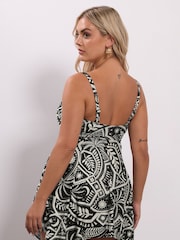 Yours Curve Black Postcard Twist Hanky Hem Tankini - Image 2 of 7