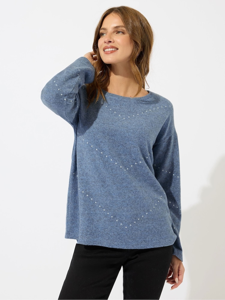 M&Co Blue Pearl Studded Jumper - Image 1 of 5 M&Co Blue Pearl Studded Jumper - Image 1 of 5