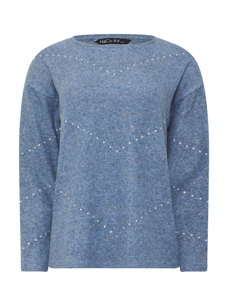 M&Co Blue Pearl Studded Jumper - Image 5 of 5 M&Co Blue Pearl Studded Jumper - Image 5 of 5