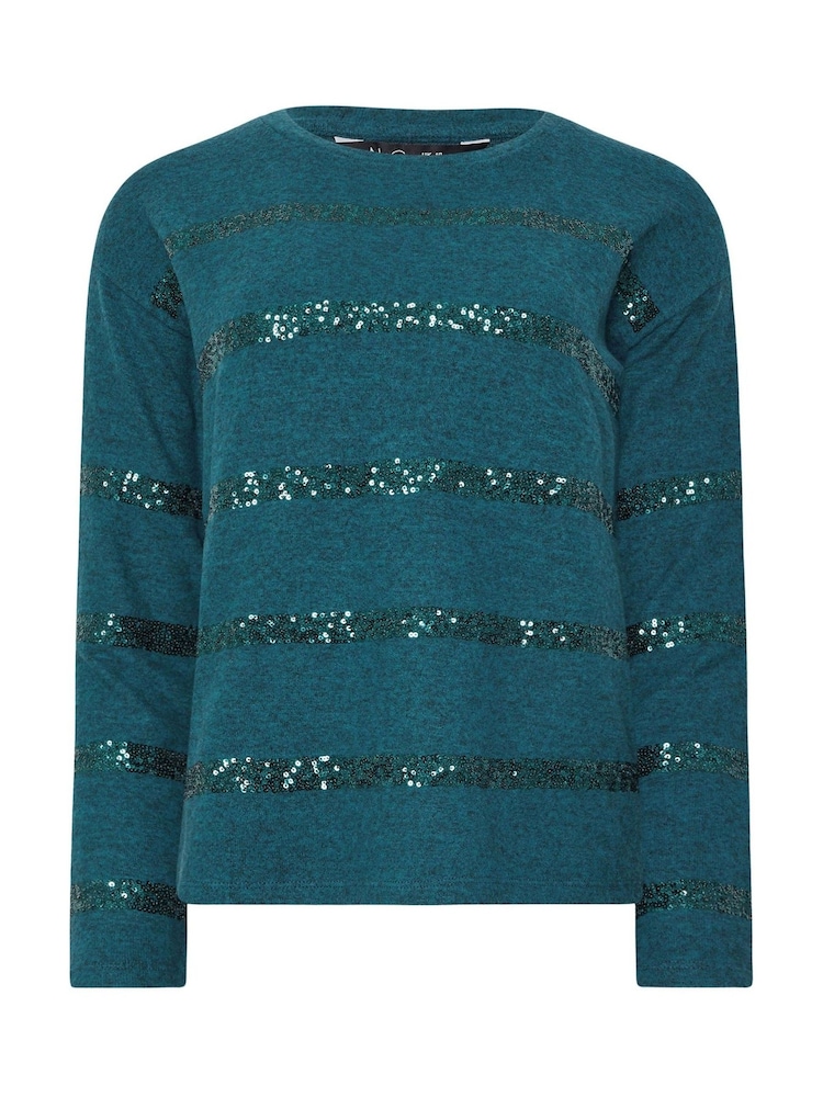 M&Co Green Sequin Stripe Jumper - Image 5 of 5