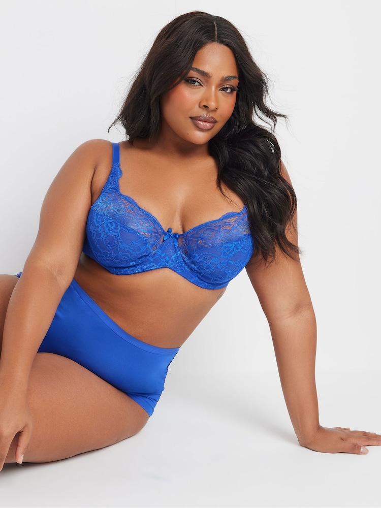 Yours Curve Blue Stretch Lace Underwired Bra - Image 1 of 6