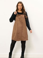 Yours Curve Brown Suede Pinafore Dress - Image 3 of 5