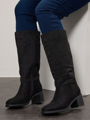 Yours Curve Black Wide Fit Block Heel Knee High Boots - Image 1 of 5