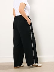 Yours Curve Black Scuba Sporty Wide Leg Trousers - Image 3 of 6