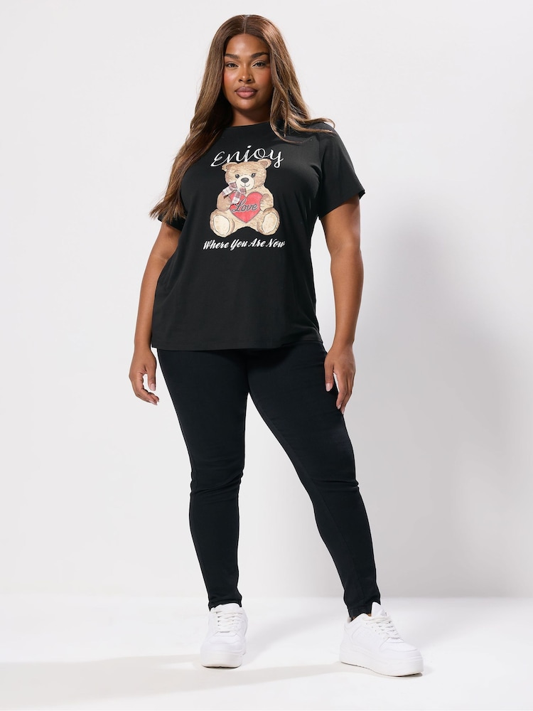 Yours Curve Black Placement Set In Sleeve T-Shirt - Image 2 of 5 Yours Curve Black Placement Set In Sleeve T-Shirt - Image 2 of 5