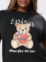 Yours Curve Black Placement Set In Sleeve T-Shirt - Image 4 of 5