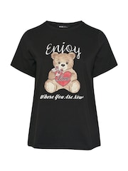 Yours Curve Black Placement Set In Sleeve T-Shirt - Image 5 of 5