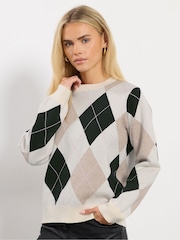 M&Co Natural Petite Argyle Jumper - Image 1 of 6
