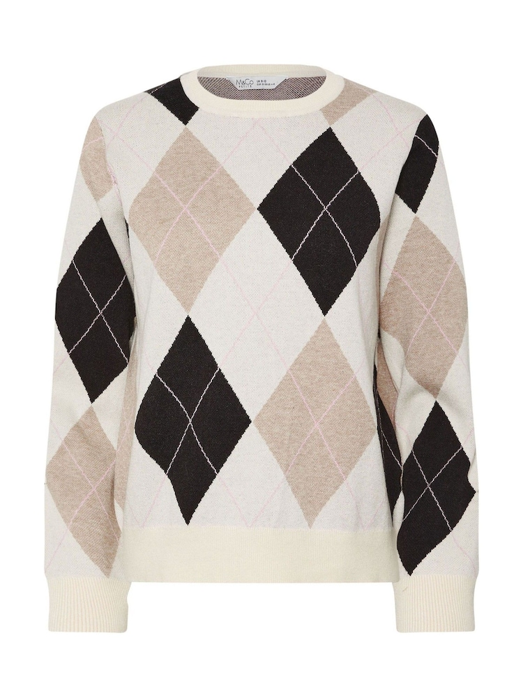 M&Co Natural Petite Argyle Jumper - Image 6 of 6