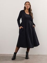 Yours Curve Black Ribbed Mix Midaxi Dress - Image 1 of 6
