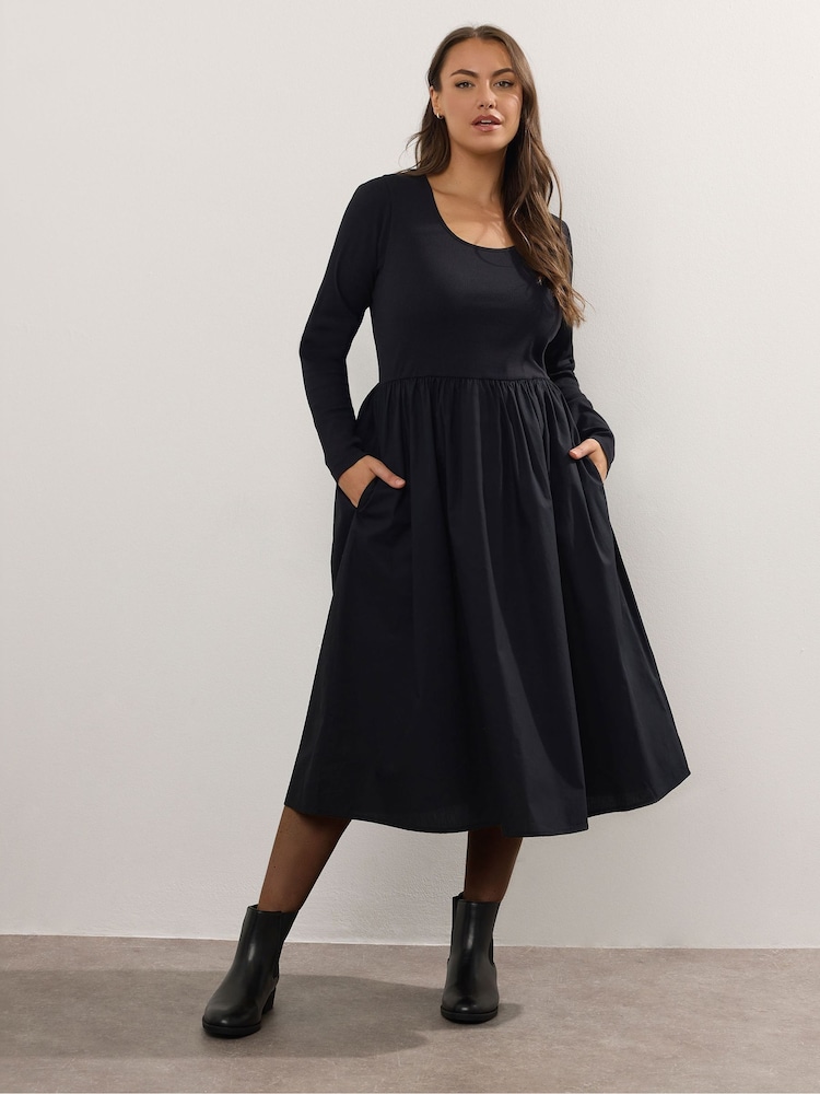 Yours Curve Black Ribbed Mix Midaxi Dress - Image 1 of 6