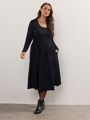 Yours Curve Black Ribbed Mix Midaxi Dress - Image 2 of 6