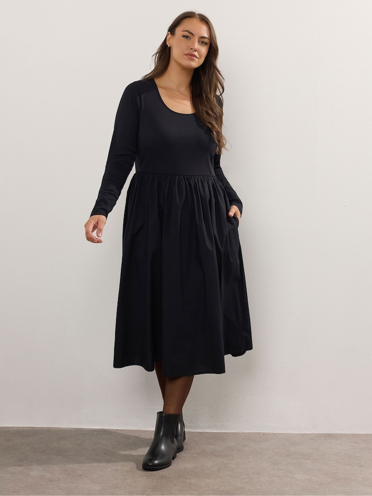 Yours Curve Black Ribbed Mix Midaxi Dress - Image 2 of 6