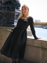 Yours Curve Black Ribbed Mix Midaxi Dress - Image 5 of 6