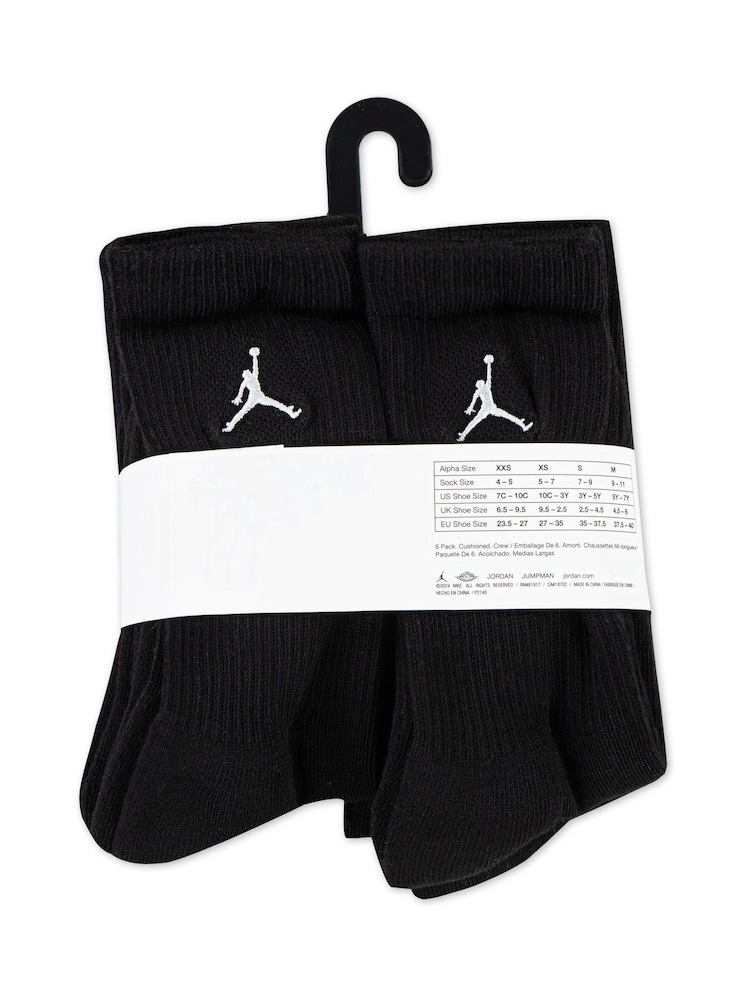 Jordan Black Everyday Essentials Crew Socks 6 Pack - Image 4 of 4