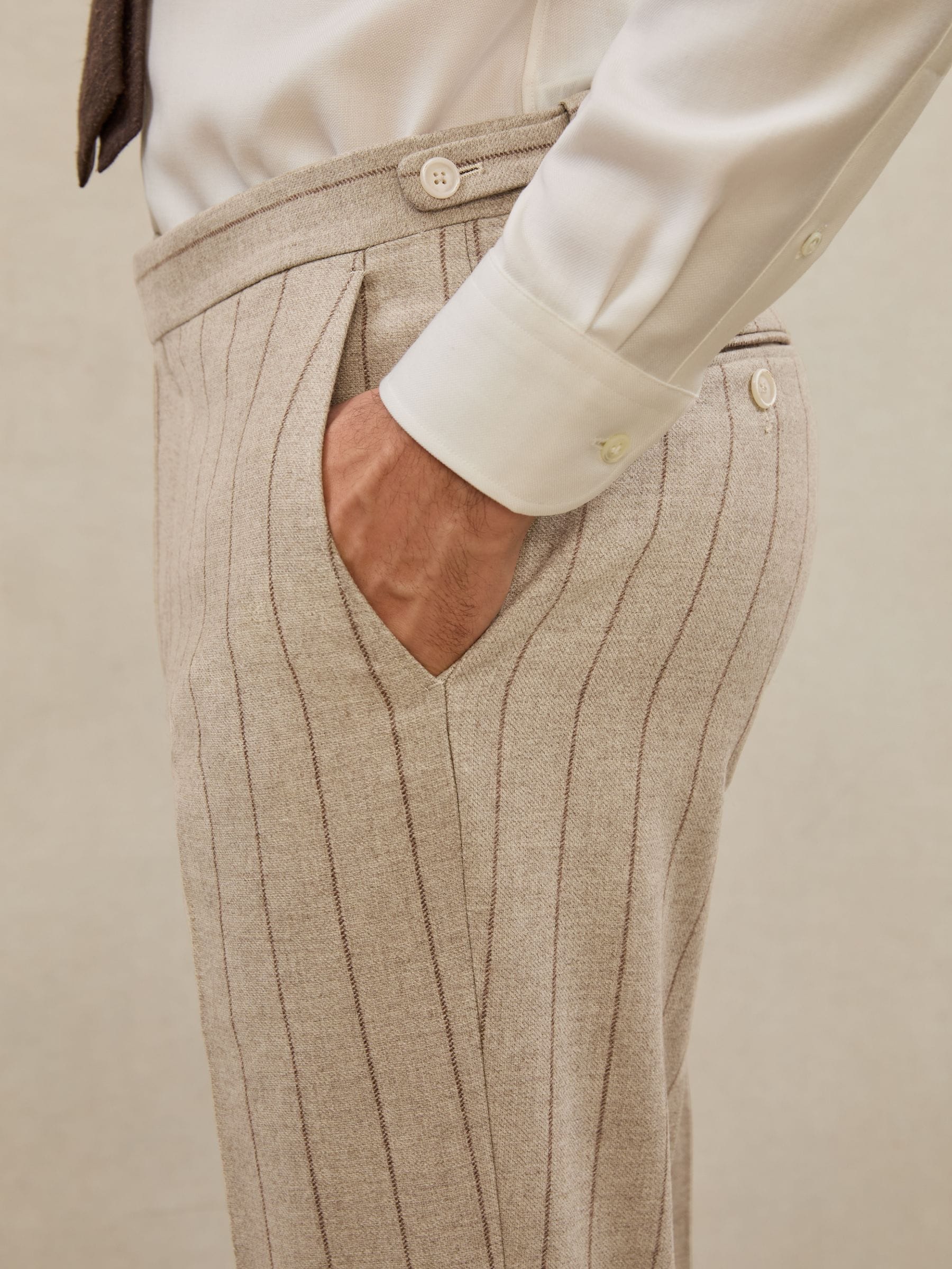 Buy Atelier Oatmeal Brown Vermentino Atelier Wool Pinstripe Suit
